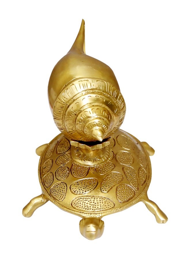 CRAFTHUT Brass Turtle with Shankh Showpiece - 7 Inch (1.2Kg) - Decorative Item for Pooja, Feng Shui & Vaastu - Image 2